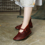 Women Leather Flats Mary Jane Shoes Soft Ballat Flats